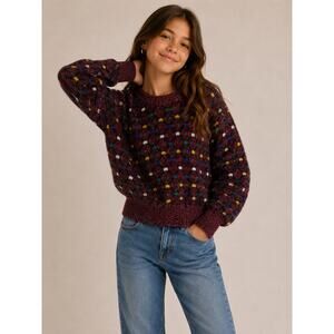 Vintage New Era Sportswear Fair Isle Sweater Youth 6 7 USA Burgundy Knit